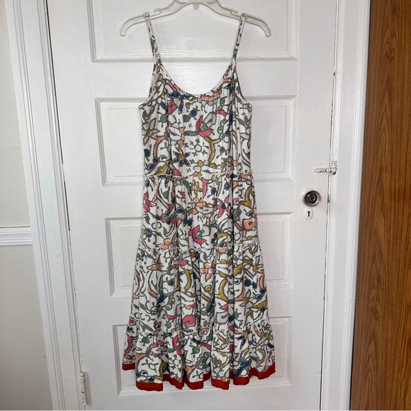 THML 100% Cotton A-Line Dress Tiered Ruffle Hem Colorful Allover Print Sz Small - Picture 6 of 17